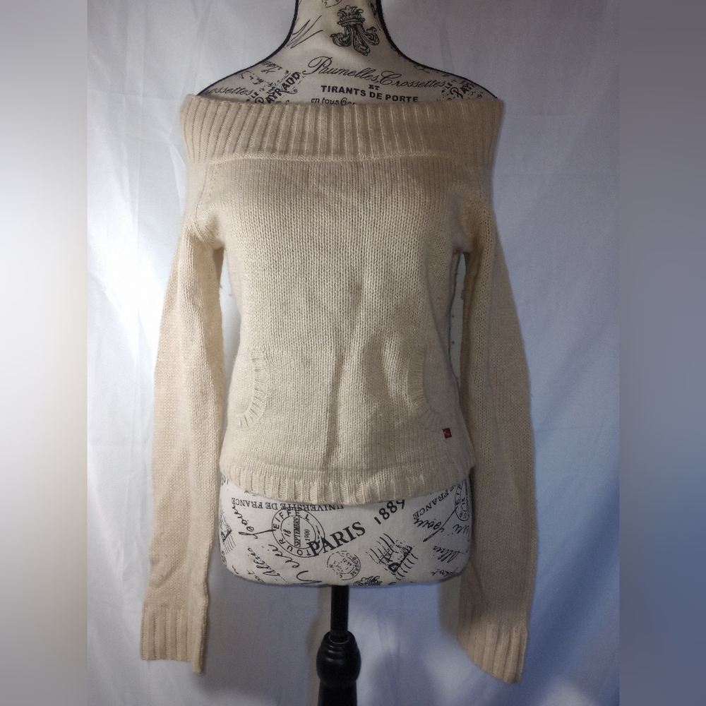 Vintage Y2K Abercrombie & Fitch Cream Wool Blend Off Shoulder Sweater L ✨🛍️